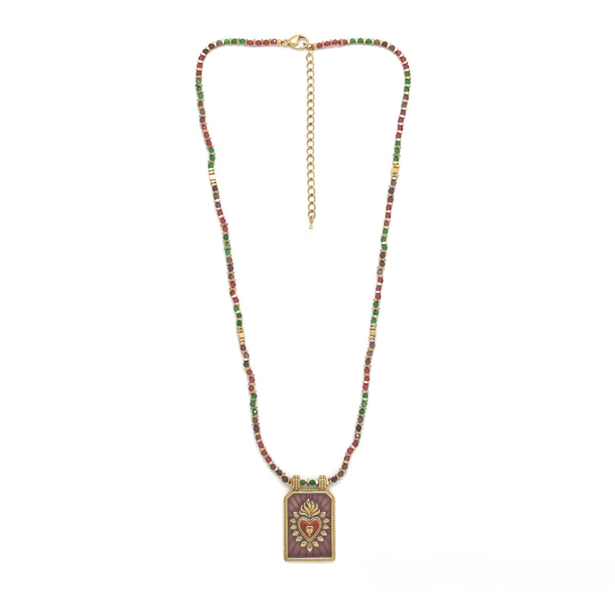 Flaming Heart Semi Precious Stone Beaded Necklace - N2-2715B