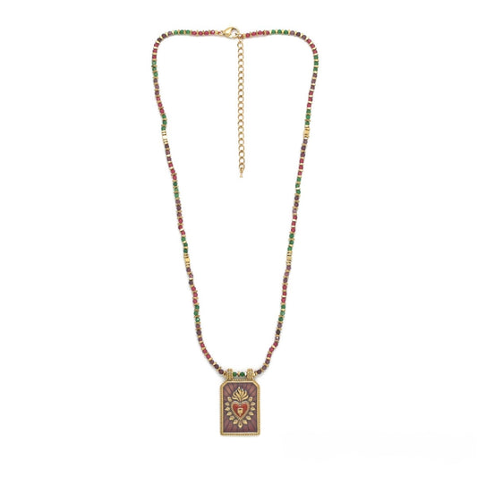Flaming Heart Semi Precious Stone Beaded Necklace - N2-2715B