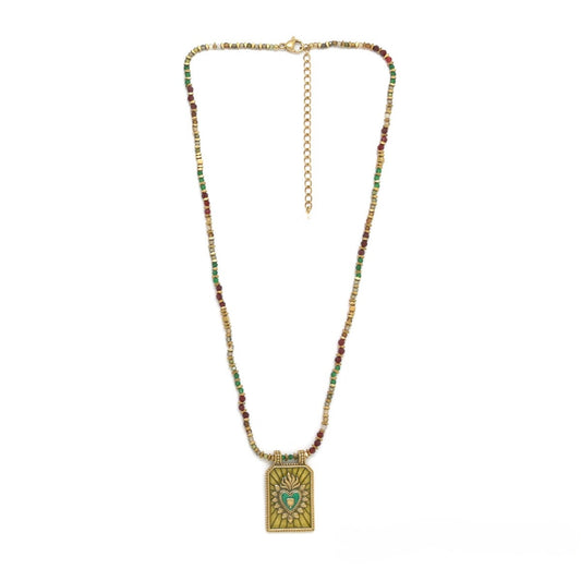 Flaming Heart Semi Precious Stone Beaded Necklace - N2-2715C