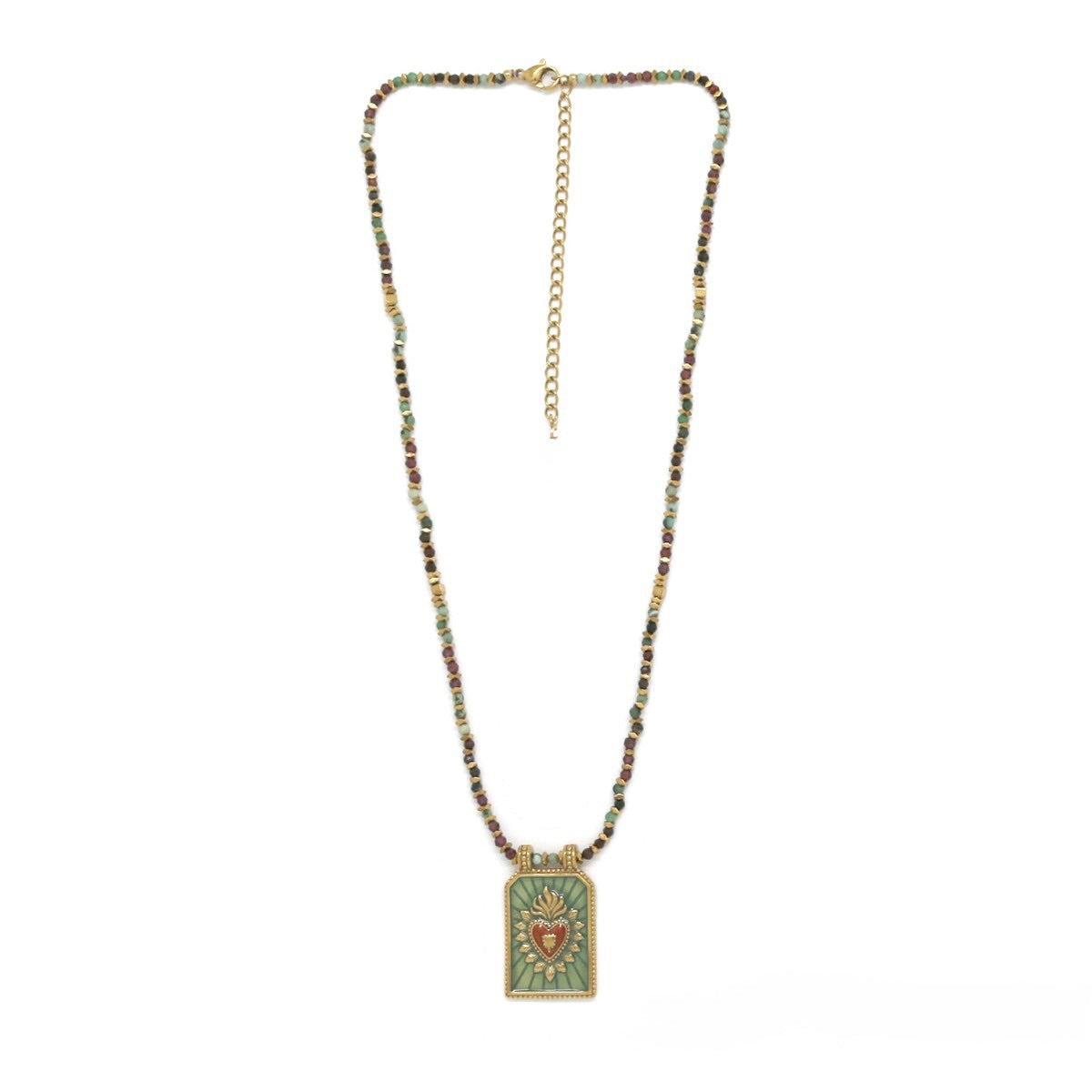 Flaming Heart Semi Precious Stone Beaded Necklace - N2-2715A