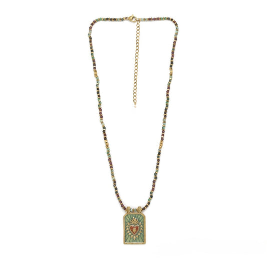 Flaming Heart Semi Precious Stone Beaded Necklace - N2-2715A