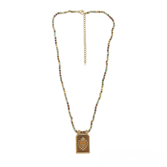 Flaming Heart Evil Eye Semi Precious Stone Beaded Necklace - N2-2716E