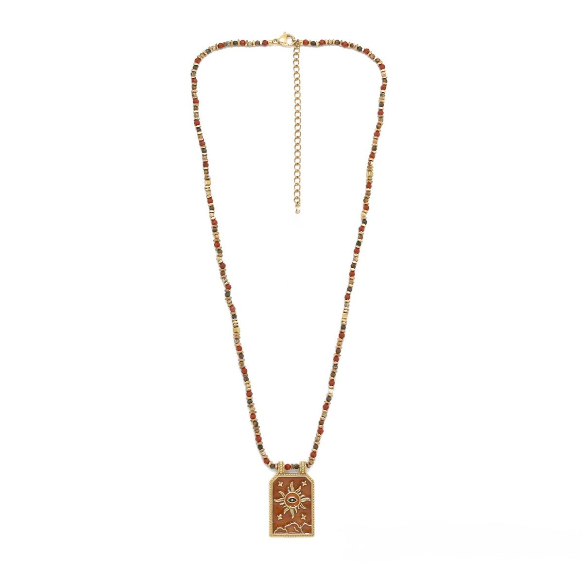 Sun Evil Eye Semi Precious Stone Beaded Necklace - N2-2718B