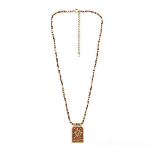 Sun Evil Eye Semi Precious Stone Beaded Necklace - N2-2718B