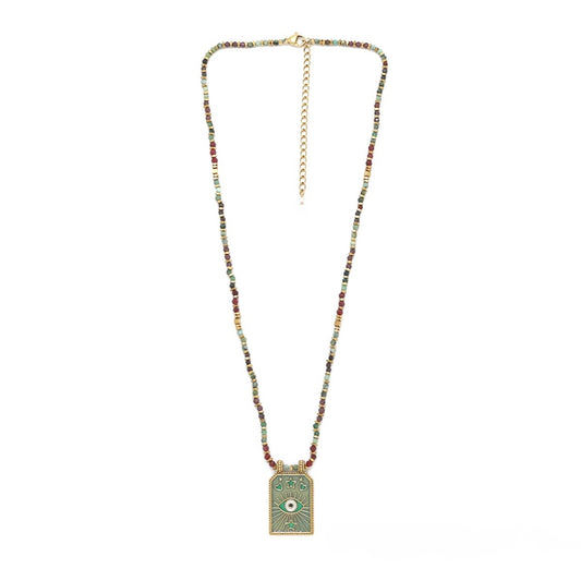 Sun Evil Eye Semi Precious Stone Beaded Necklace - N2-2718A