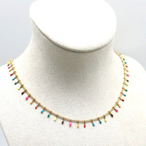 Simple 24K Gold Plate with Rainbow Enamel Short Light Necklace -French Flair Collection- N2-2326