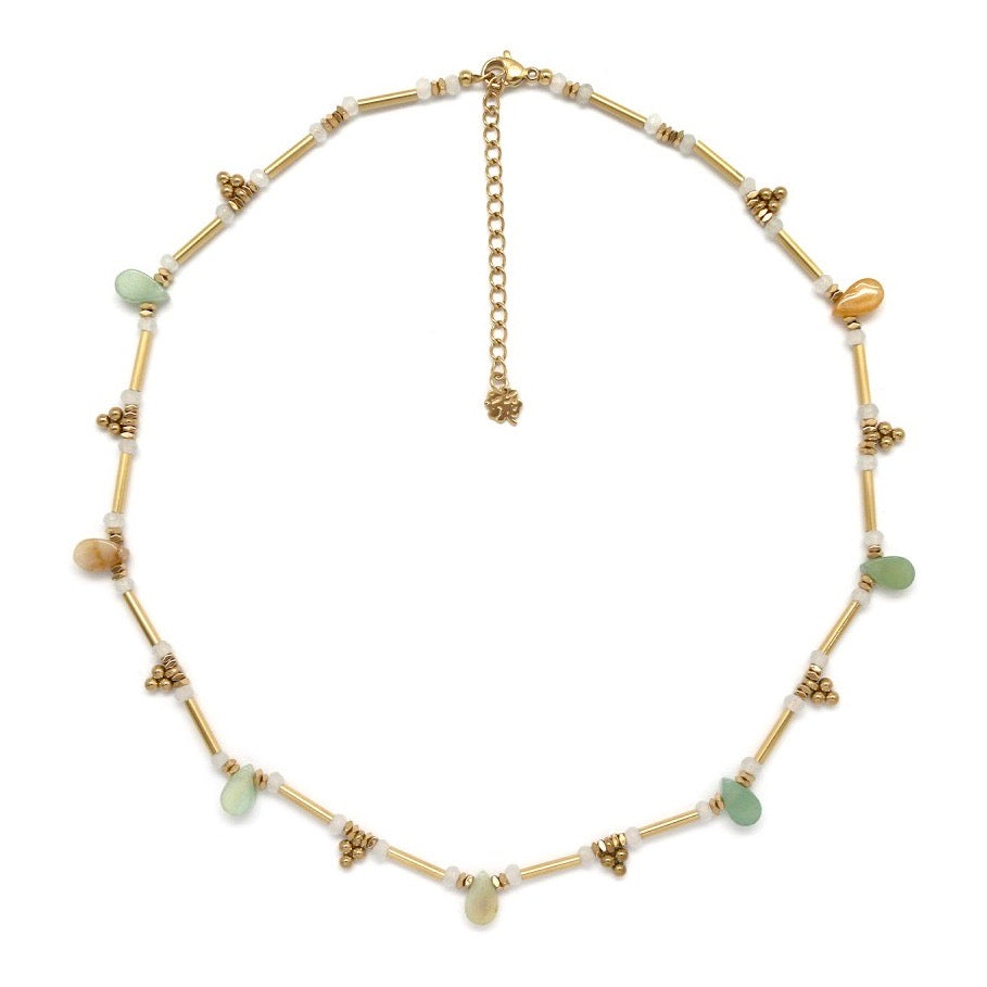 Earth Tone Indian Style Semi Precious Stone Drop Necklace -French Flair Collection- N2-2319
