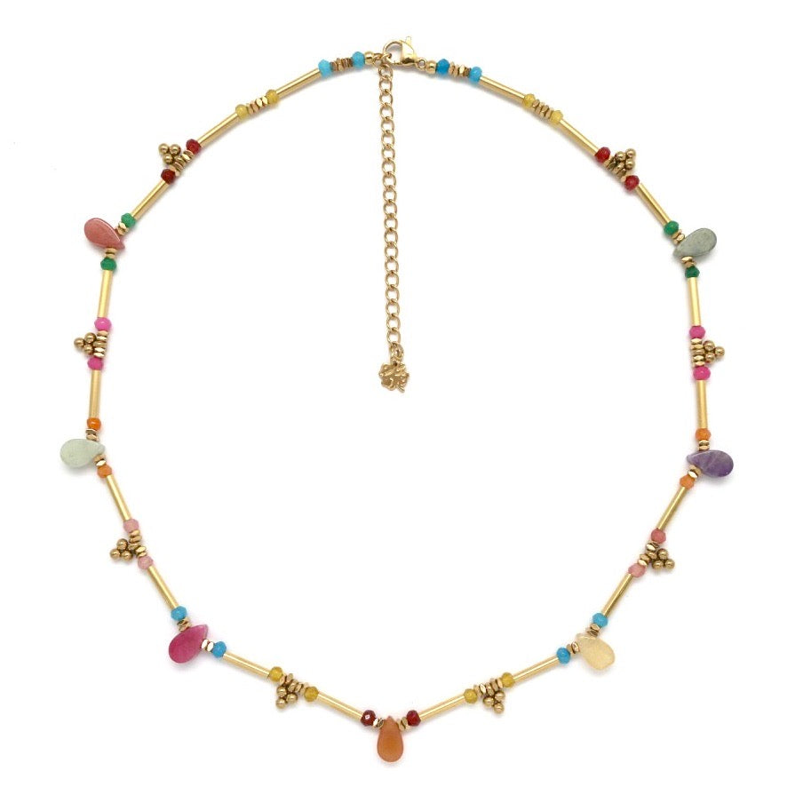 Rainbow Indian Style Semi Precious Stone Drop Necklace -French Flair Collection- N2-2318