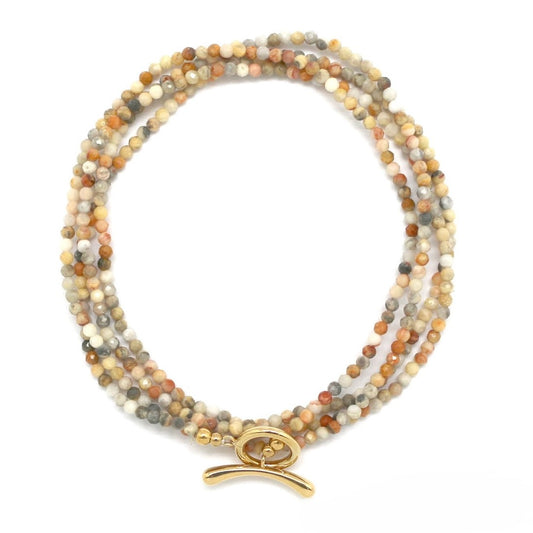 Faceted Crazy Agate Stone Necklace or Wrap Bracelet - N2-2719CA