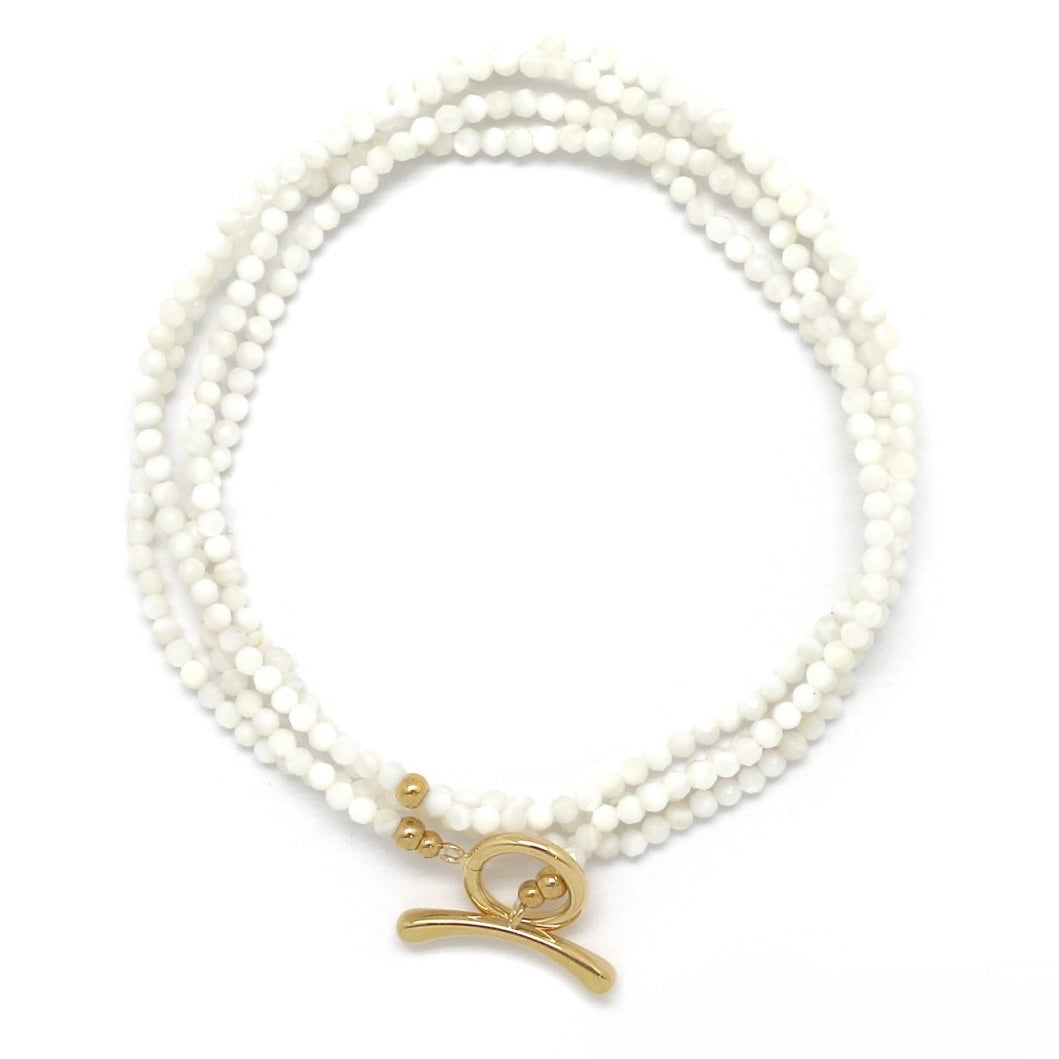 Faceted Mother of Pearl Necklace or Wrap Bracelet - N2-2719MOP