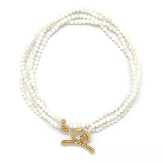 Faceted Mother of Pearl Necklace or Wrap Bracelet - N2-2719MOP
