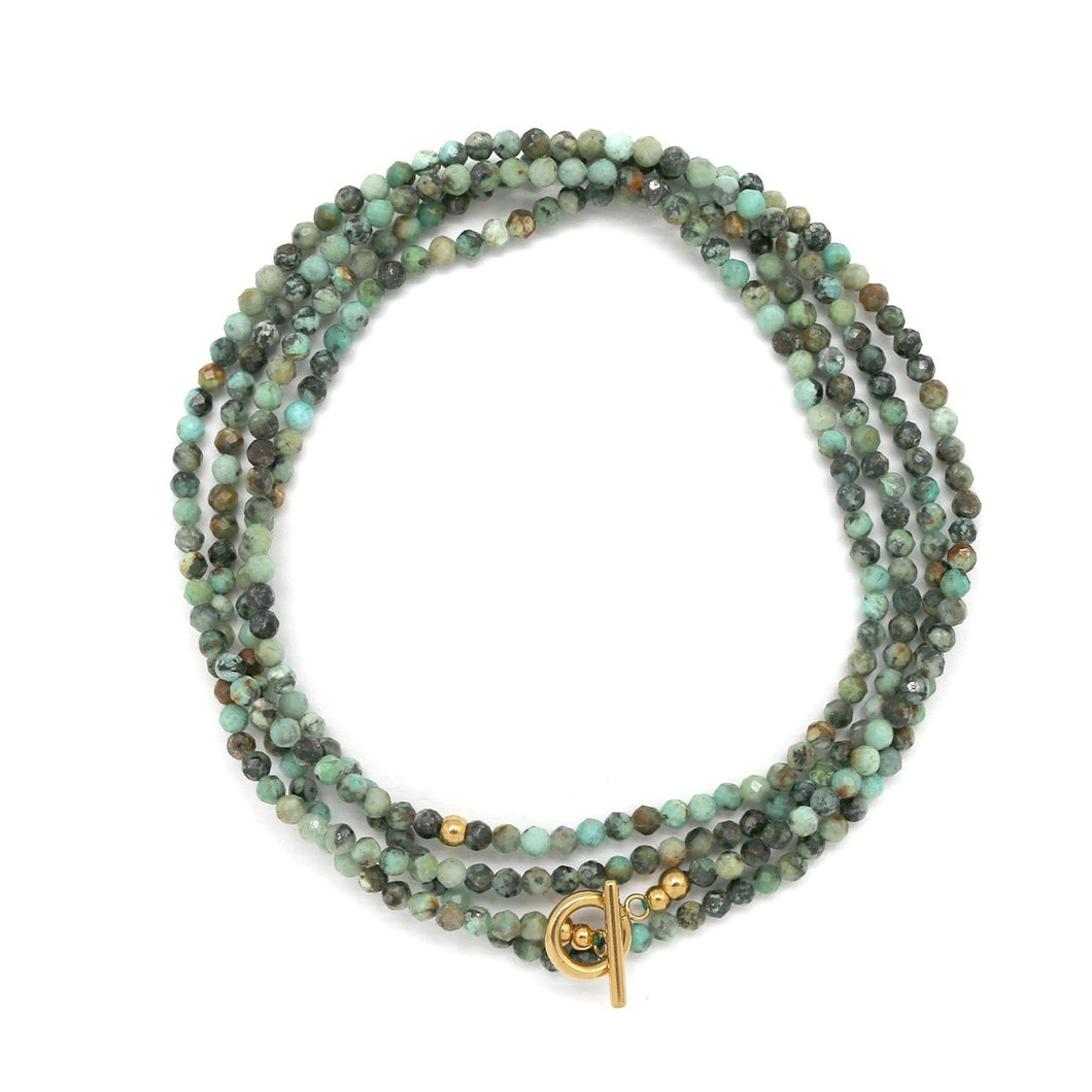 Faceted African Turquoise Necklace or Wrap Bracelet N2-2356 -French Flair Collection-