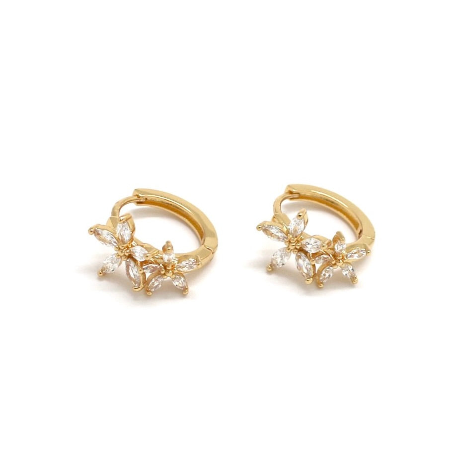 Rhinestone Flower Huggie Earrings  - E4-467