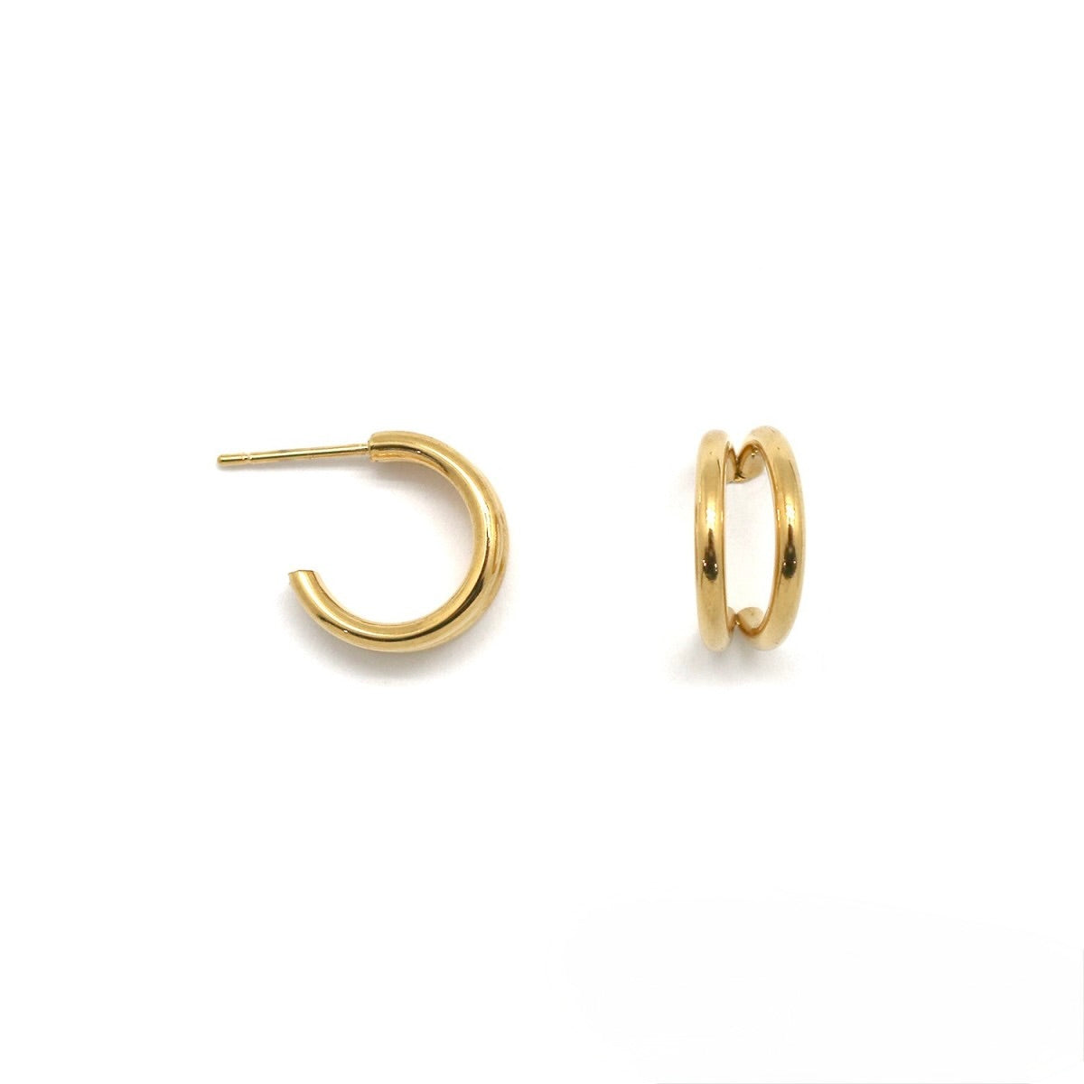 Double Gold Huggie Hoop Earrings - E4-387
