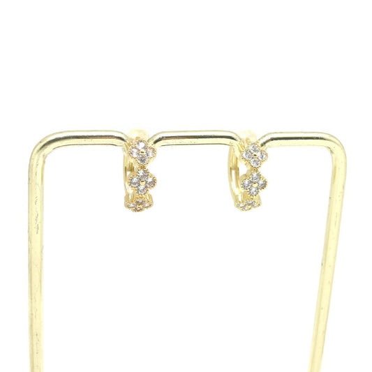 Clear Rhinestone Triple Flower Huggie Hoop Earrings - E4-394