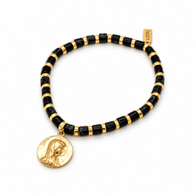Load image into Gallery viewer, Simple Stone Stretch Bracelet with French Religious Medal - FMB01G
