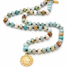 Load image into Gallery viewer, Faceted Amazonite Hand-knotted Short Religious Medal Necklace Reversible - FMN03
