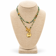 Load image into Gallery viewer, Faceted Mini Indian Agate Long Delicate French Religious Medal Necklace- FMN27
