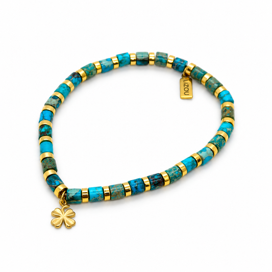 Simple Stone Stretch Bracelet with French Religious Medal - FMB01M