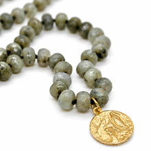 Load image into Gallery viewer, Faceted Labradorite Hand-knotted French Religious Medal Short Necklace - FMN11
