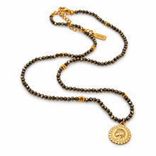 Load image into Gallery viewer, Faceted Mini Pyrite Short Delicate French Religious Medal Necklace- FMN33
