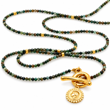 Load image into Gallery viewer, Faceted Mini African Turquoise Long Delicate French Religious Medal Necklace - FMN23
