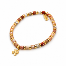 Load image into Gallery viewer, Simple Stone Stretch Bracelet with French Religious Medal -Shamrock- FMB01
