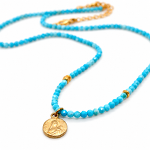 Load image into Gallery viewer, Faceted Mini Turquoise Short Delicate French Religious Medal Necklace  - FMN19
