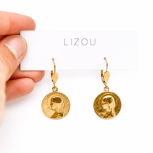 Load image into Gallery viewer, Simple Bronze French Religious Medal Earrings - FME06
