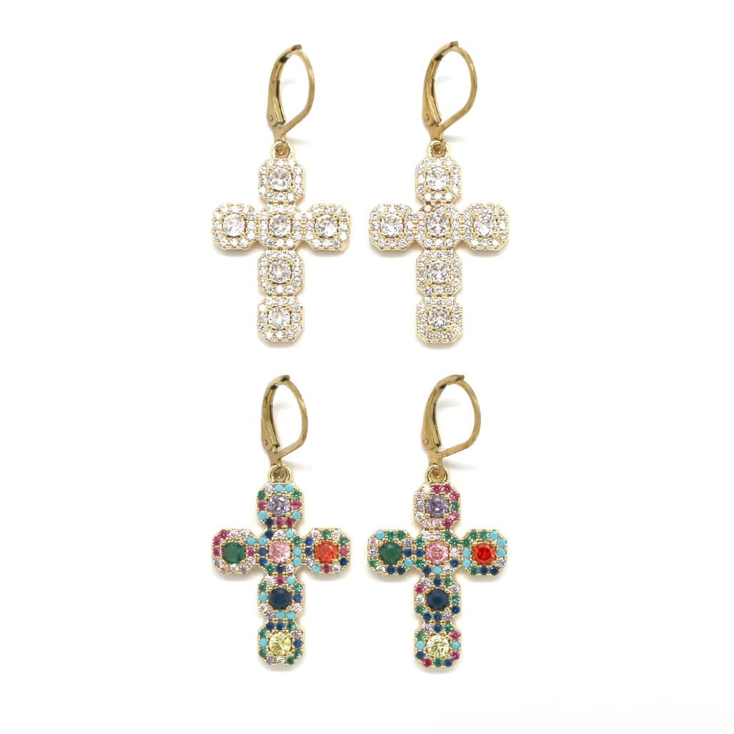 Rhinestone Cross Earrings - E4-402