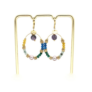 Stone Pearl and Crystal Beaded Hoops -French Flair Collection- E4-148