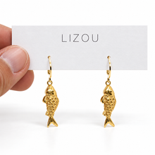 Load image into Gallery viewer, Small Gold Fish Dangle Earrings  - E4-478S
