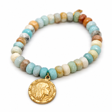 Load image into Gallery viewer, Faceted Amazonite Single Stretch French Religious Medal Bracelet - FMB04B
