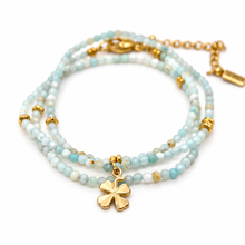 Load image into Gallery viewer, Faceted Mini Amazonite Short Delicate French Religious Medal Shamrock Necklace - FMN05
