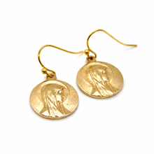 Load image into Gallery viewer, Simple Bronze French Religious Medal Earrings - FME01

