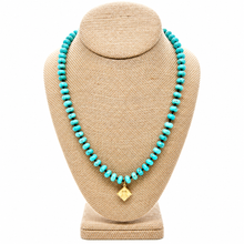 Load image into Gallery viewer, Turquoise Rondelle Bead Hand-knotted French Religious Medal Short Necklace - FMN16
