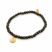 Load image into Gallery viewer, Stretch Faceted Pyrite Bracelet French Religious Medal- FMB21C

