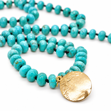 Load image into Gallery viewer, Turquoise Rondelle Bead Hand-knotted French Religious Medal Long Necklace - FMN17
