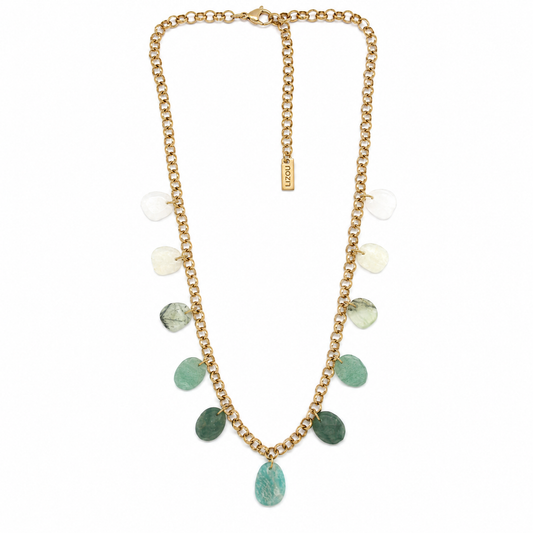 Natural Green/Turquoise Stone Drops on Gold Chain Necklace - N2-2779