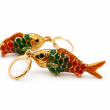 Load image into Gallery viewer, Large Colorful Gold Fish Dangle Earrings  - E4-479L
