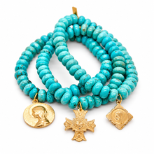 Load image into Gallery viewer, Stretch Turquoise Bracelet French Religious Medal - FMB13B
