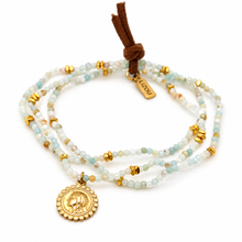 Load image into Gallery viewer, Faceted Mini Amazonite Cluster Stretch French Religious Medal Bracelet - FMB05
