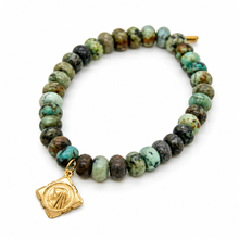 Load image into Gallery viewer, Stretch African Turquoise Bracelet French Religious Medal - FMB17A

