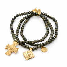 Load image into Gallery viewer, Stretch Faceted Pyrite Bracelet French Religious Medal- FMB21A
