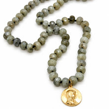 Load image into Gallery viewer, Faceted Labradorite Hand-knotted French Religious Medal Short Necklace - FMN11

