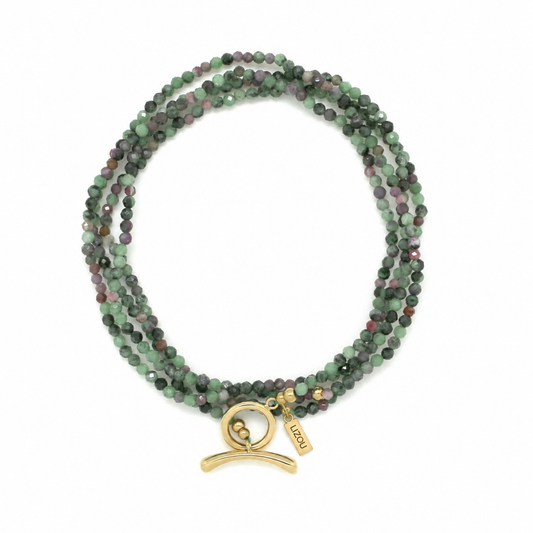 Ruby Zoisite Toggle Clasp Wrap Bracelet or Necklace - N2-2785H