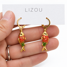 Load image into Gallery viewer, Small Colorful Gold Fish Dangle Earrings  - E4-479S
