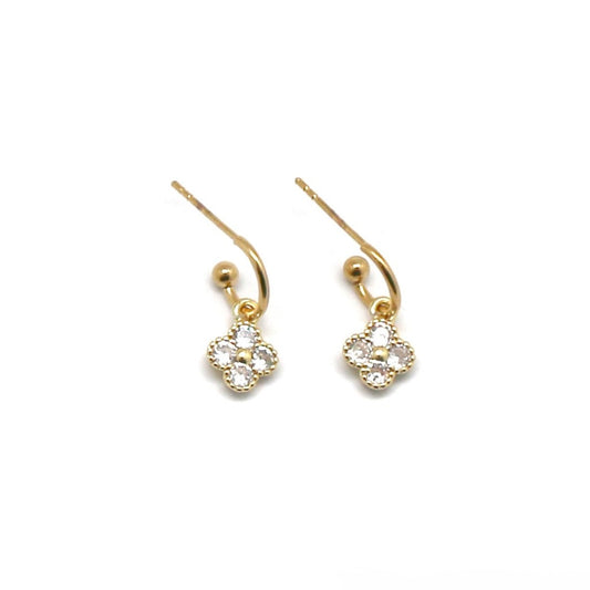 Clear Rhinestone Flower Huggie Hoop Earrings - E4-393