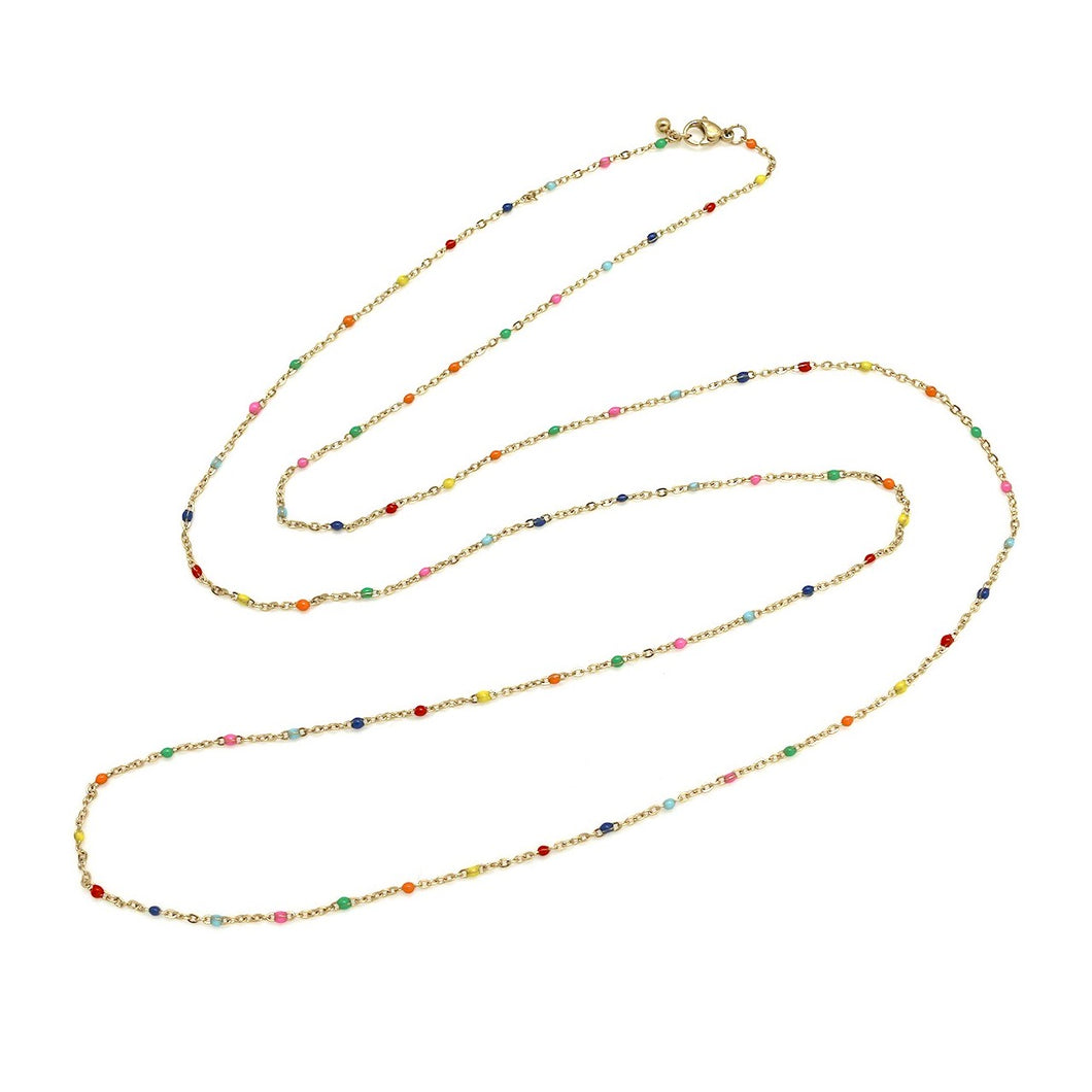 Long Delicate Chain with Tiny Enamel Rainbow Dots -French Flair Collection- N2-2327