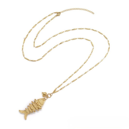 Simple Long Gold Articulated Fish Necklace - N2-2732